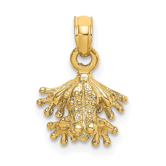 14K Yellow Gold 3-D Textured Mini Frog Facing Down Bracelet or Necklace Charm
